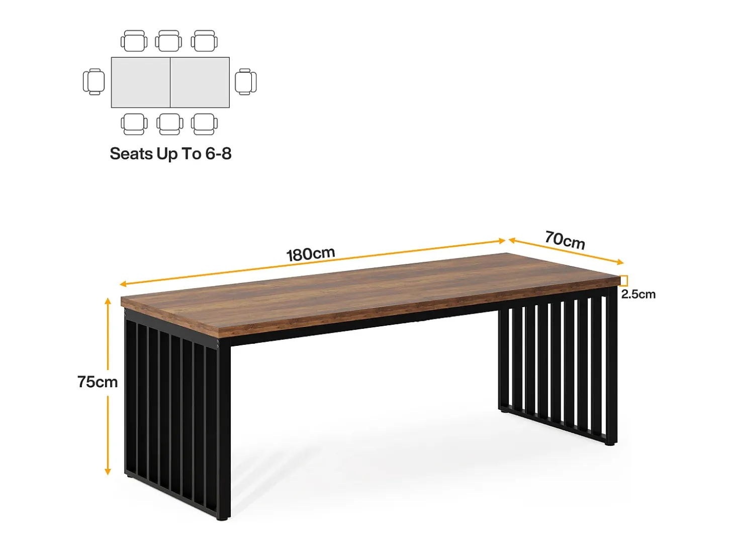 Escritório de computador, Grande Mesa de Escritório de 180 cm, Estação de Trabalho para Escritório em Casa, Mesa de Reunião, Castanho (sem Cadeira)