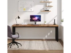 Escritório de computador, Grande Mesa de Escritório de 180 cm, Estação de Trabalho para Escritório em Casa, Mesa de Reunião, Castanho (sem Cadeira)
