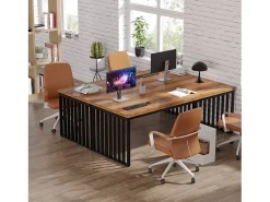 Escritório de computador, Grande Mesa de Escritório de 180 cm, Estação de Trabalho para Escritório em Casa, Mesa de Reunião, Castanho (sem Cadeira)