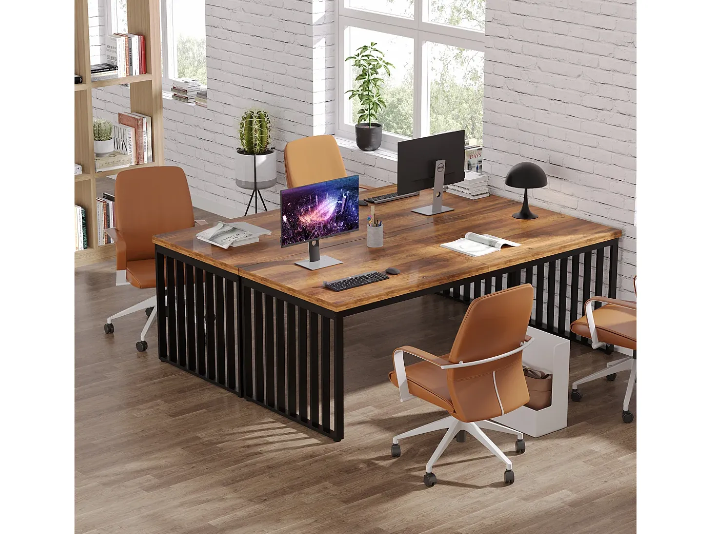 Escritório de computador, Grande Mesa de Escritório de 180 cm, Estação de Trabalho para Escritório em Casa, Mesa de Reunião, Castanho (sem Cadeira)