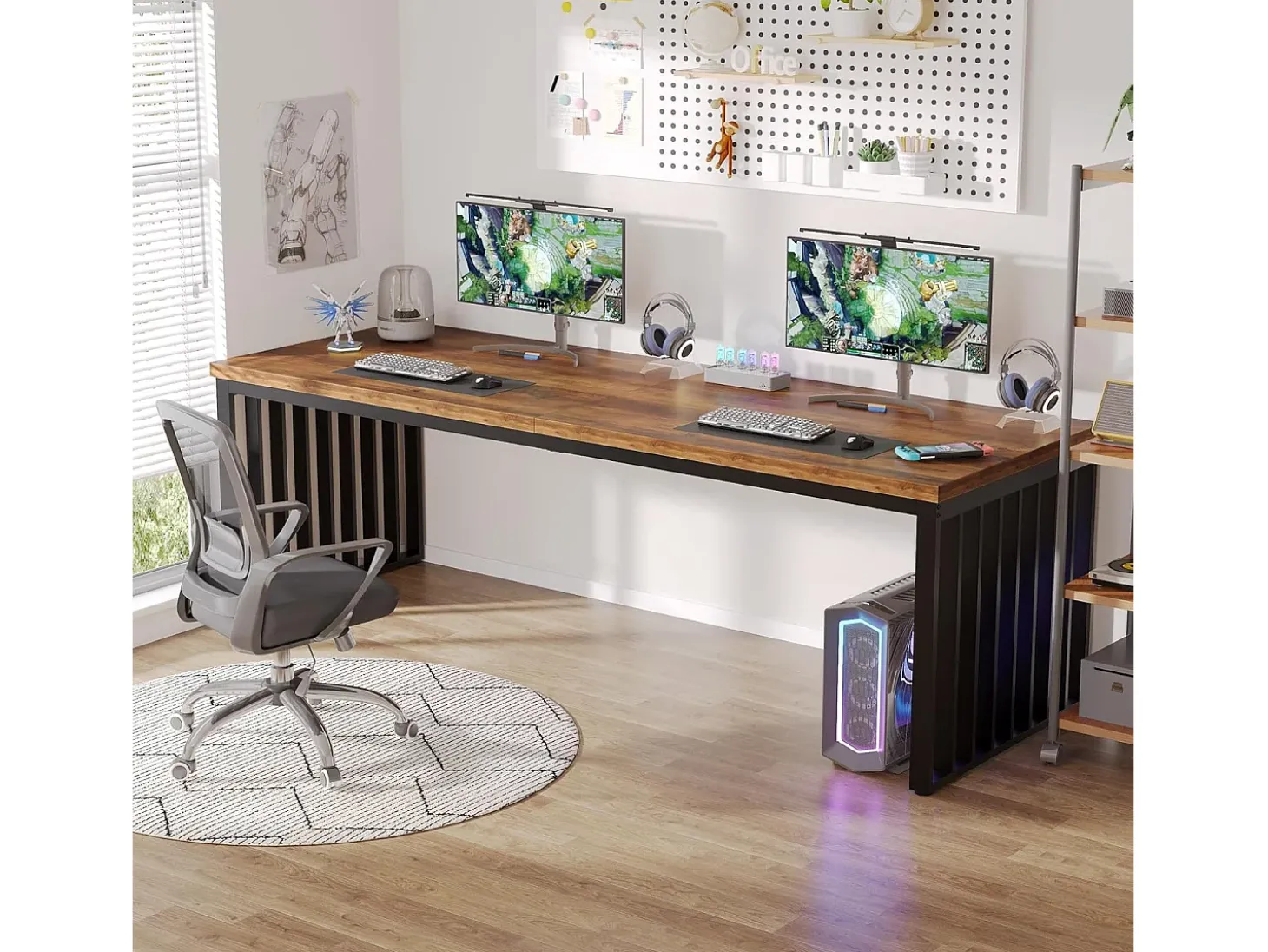 Escritório de computador, Grande Mesa de Escritório de 180 cm, Estação de Trabalho para Escritório em Casa, Mesa de Reunião, Castanho (sem Cadeira)