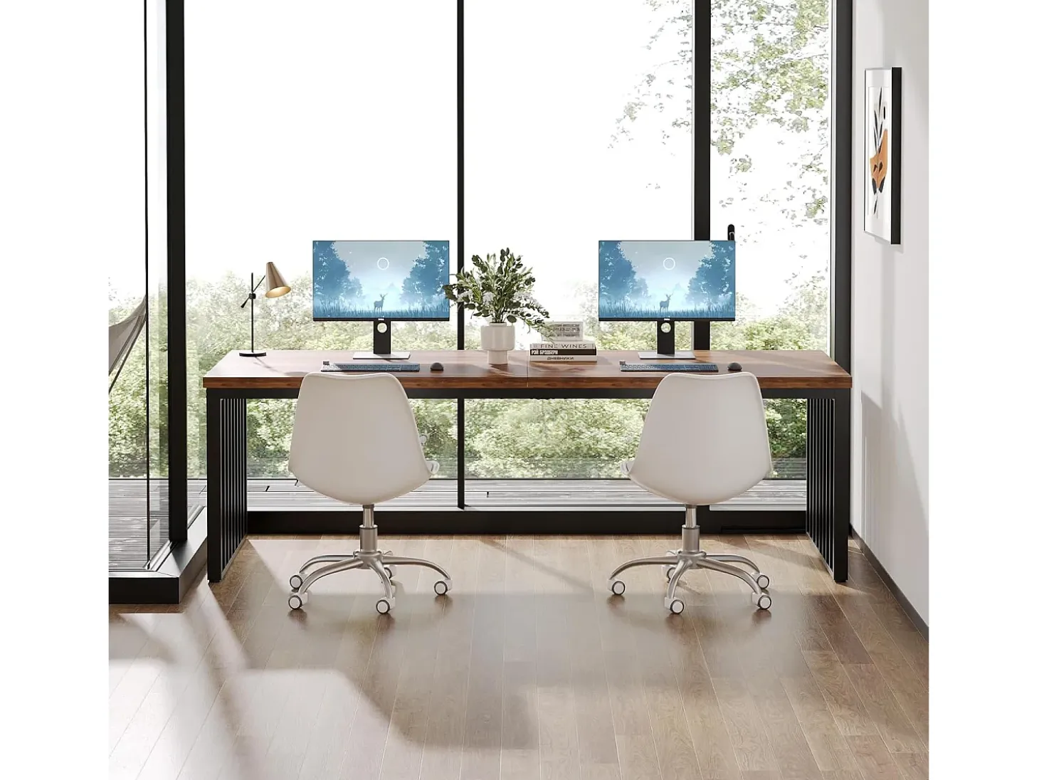 Escritório de computador, Grande Mesa de Escritório de 180 cm, Estação de Trabalho para Escritório em Casa, Mesa de Reunião, Castanho (sem Cadeira)