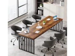 Escritório de computador, Grande Mesa de Escritório de 180 cm, Estação de Trabalho para Escritório em Casa, Mesa de Reunião, Castanho (sem Cadeira)