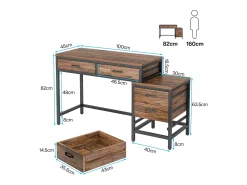 Escritório de computador, Mesa de escritório com 5 gavetas, Escrivaninha com armário de gavetas reversível, Suporte para impressora para a casa