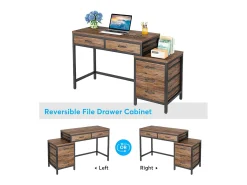 Escritório de computador, Mesa de escritório com 5 gavetas, Escrivaninha com armário de gavetas reversível, Suporte para impressora para a casa