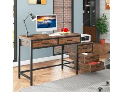 Escritório de computador, Mesa de escritório com 5 gavetas, Escrivaninha com armário de gavetas reversível, Suporte para impressora para a casa