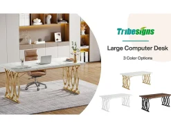 Escritório de computador, Mesa de escritório para computador de 160 cm Mesa de estudo moderna Mesa de trabalho Mesa de jantar com pernas douradas