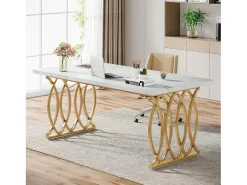 Escritório de computador, Mesa de escritório para computador de 160 cm Mesa de estudo moderna Mesa de trabalho Mesa de jantar com pernas douradas