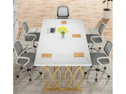 Escritório de computador, Mesa de escritório para computador de 160 cm Mesa de estudo moderna Mesa de trabalho Mesa de jantar com pernas douradas