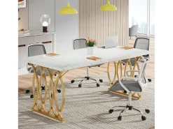 Escritório de computador, Mesa de escritório para computador de 160 cm Mesa de estudo moderna Mesa de trabalho Mesa de jantar com pernas douradas