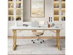 Escritório de computador, Mesa de escritório para computador de 160 cm Mesa de estudo moderna Mesa de trabalho Mesa de jantar com pernas douradas