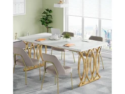 Escritório de computador, Mesa de escritório para computador de 160 cm Mesa de estudo moderna Mesa de trabalho Mesa de jantar com pernas douradas