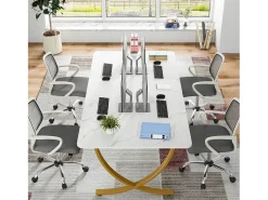 Escritório de computador, Mesa de escritório para computador de 160 cm Mesa de estudo moderna para PC Mesa de trabalho Mesa de jantar, Branco & Dourado