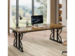 Escritório de direção de 180 cm, grande mesa de computador com estrutura metálica robusta