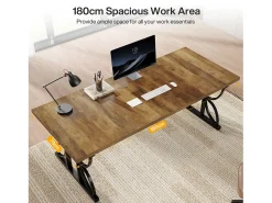 Escritório de direção de 180 cm, grande mesa de computador com estrutura metálica robusta
