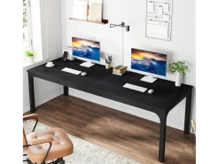 Escritório de Informática, Escritório para Notebook, Mesa de Estudo, Mesa para Notebook, Escritório Duplo Longo 200 x 70 x 75 cm, Preto