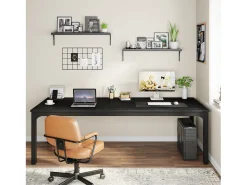 Escritório de Informática, Escritório para Notebook, Mesa de Estudo, Mesa para Notebook, Escritório Duplo Longo 200 x 70 x 75 cm, Preto