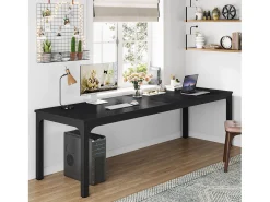 Escritório de Informática, Escritório para Notebook, Mesa de Estudo, Mesa para Notebook, Escritório Duplo Longo 200 x 70 x 75 cm, Preto