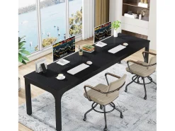 Escritório de Informática, Escritório para Notebook, Mesa de Estudo, Mesa para Notebook, Escritório Duplo Longo 200 x 70 x 75 cm, Preto