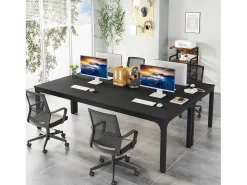 Escritório de Informática, Escritório para Notebook, Mesa de Estudo, Mesa para Notebook, Escritório Duplo Longo 200 x 70 x 75 cm, Preto