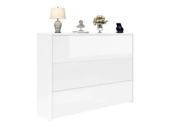 Escritório dobrável 115×27×93 cm - com função de carregamento sem fio - com prateleiras e rodas - Acabamento de alto brilho - Branco
