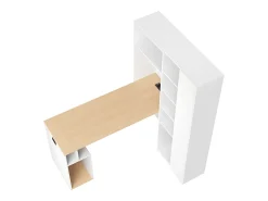 Escritório dobrável 104.5x30.5x160 cm - com estante - tomadas e portas USB - Prateleiras ajustáveis - Com rodas - Branco+natural