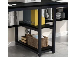 Escritório duplo para duas pessoas com estante de livros, mesa de computador dupla para duas pessoas, preto