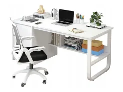 Escritório informático branco escandinavo 100 cm com grandes prateleiras integradas, design moderno e ergonômico