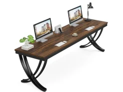 Escritório Informático, Mesa para Notebook, Mesa Dupla Longa para Sala de Escritório em Casa, 200 x 70 x 75 cm, Castanho Rústico