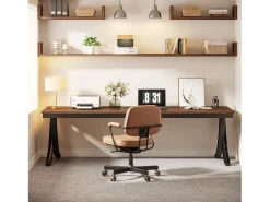 Escritório Informático, Mesa para Notebook, Mesa Dupla Longa para Sala de Escritório em Casa, 200 x 70 x 75 cm, Castanho Rústico