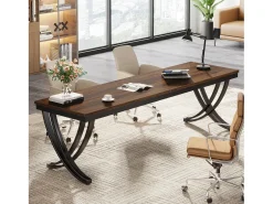 Escritório Informático, Mesa para Notebook, Mesa Dupla Longa para Sala de Escritório em Casa, 200 x 70 x 75 cm, Castanho Rústico