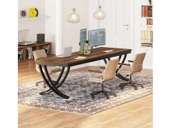 Escritório Informático, Mesa para Notebook, Mesa Dupla Longa para Sala de Escritório em Casa, 200 x 70 x 75 cm, Castanho Rústico