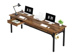 Escritório Informático, Mesa de Estudo, Mesa Dupla Longa com 2 Gavetas, 200 x 60 x 82 cm, Marrom Rústico