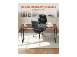 Escritório para Computador SucceBuy 160 x 60 x 75 cm, Mesa de Escritório para Computador em Madeira com Estrutura de Metal, Mesa de Estudo Simples e Moderna