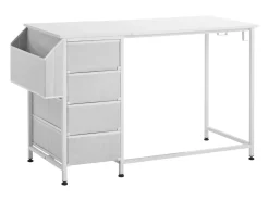 Escritório para Computador SucceBuy, 120 x 50 x 76 cm, Mesa de Escritório para Computador Reversível com 4 Grandes Gavetas de Tecido e 2 Ganchos Laterais, Branco