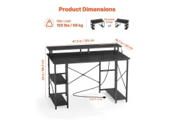 Escritório para Computador SucceBuy 120x50x86,5 cm com Iluminação LED Inteligente e Tomadas, Mesa de Escritório para Computador com Suporte para Monitor, Preto