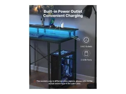 Escritório para Computador SucceBuy 120x50x86,5 cm com Iluminação LED Inteligente e Tomadas, Mesa de Escritório para Computador com Suporte para Monitor, Preto