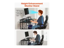 Escritório para Computador SucceBuy 120x50x86,5 cm com Iluminação LED Inteligente e Tomadas, Mesa de Escritório para Computador com Suporte para Monitor, Preto