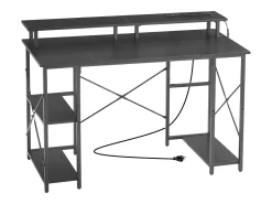 Escritório para Computador SucceBuy 120x50x86,5 cm com Iluminação LED Inteligente e Tomadas, Mesa de Escritório para Computador com Suporte para Monitor, Preto