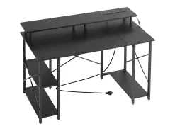 Escritório para Computador SucceBuy 120x50x86,5 cm com Iluminação LED Inteligente e Tomadas, Mesa de Escritório para Computador com Suporte para Monitor, Preto