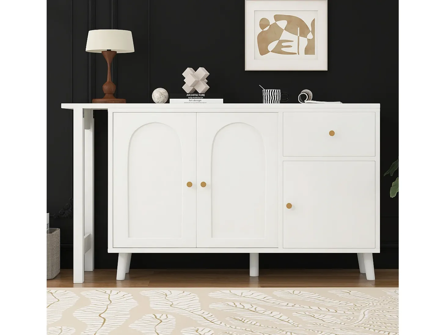 Escrivaninha 2 em 1 120×40×74,5 cm - Giratório 360° - 3 portas e 1 gaveta - Certificado FSC - branco