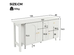 Escrivaninha 2 em 1 120×40×74,5 cm - Giratório 360° - 3 portas e 1 gaveta - Certificado FSC - branco