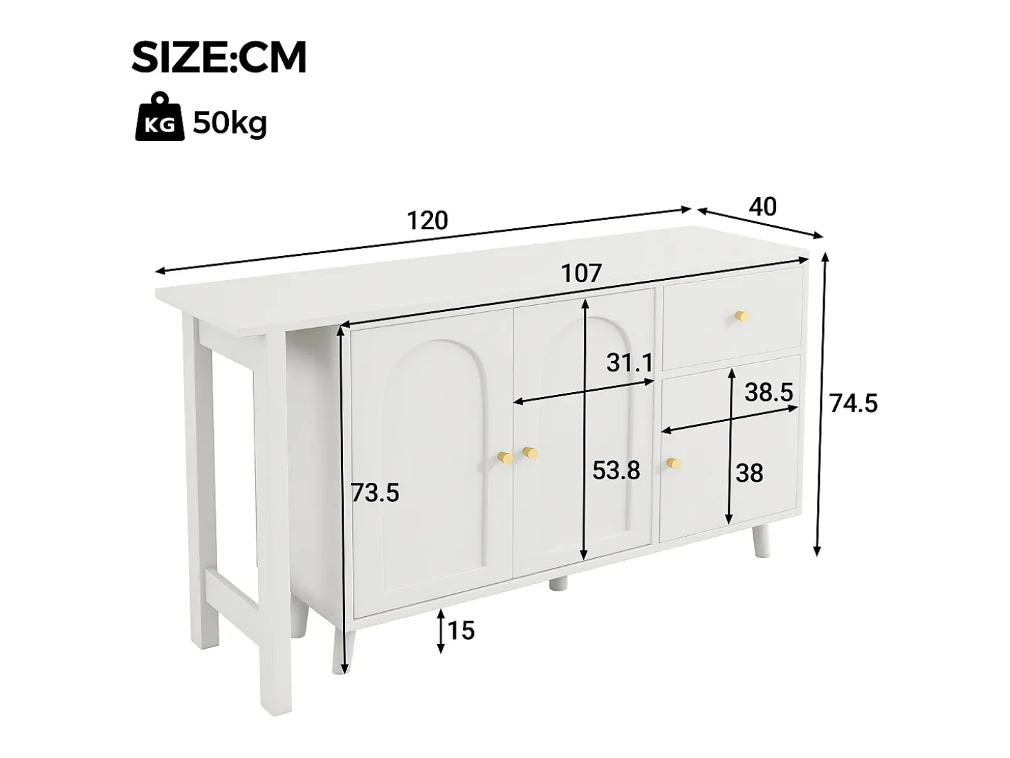 Escrivaninha 2 em 1 120×40×74,5 cm - Giratório 360° - 3 portas e 1 gaveta - Certificado FSC - branco