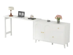 Escrivaninha 2 em 1 120×40×74,5 cm - Giratório 360° - 3 portas e 1 gaveta - Certificado FSC - branco
