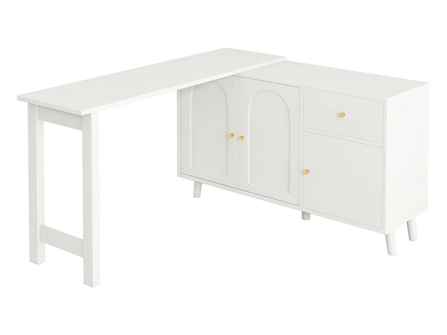 Escrivaninha 2 em 1 120×40×74,5 cm - Giratório 360° - 3 portas e 1 gaveta - Certificado FSC - branco