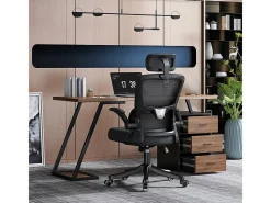 Escrivaninha com 3 gavetas de armazenamento - tampo de madeira - MDF e Metal - Marrom + Preto - 138,5x58x75cm