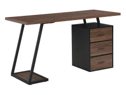 Escrivaninha com 3 gavetas de armazenamento - tampo de madeira - MDF e Metal - Marrom + Preto - 138,5x58x75cm