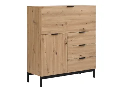 Escrivaninha com 2 portas e 3 gavetas em MDF e metal, cor natural - ERWIN