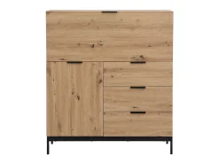 Escrivaninha com 2 portas e 3 gavetas em MDF e metal, cor natural - ERWIN
