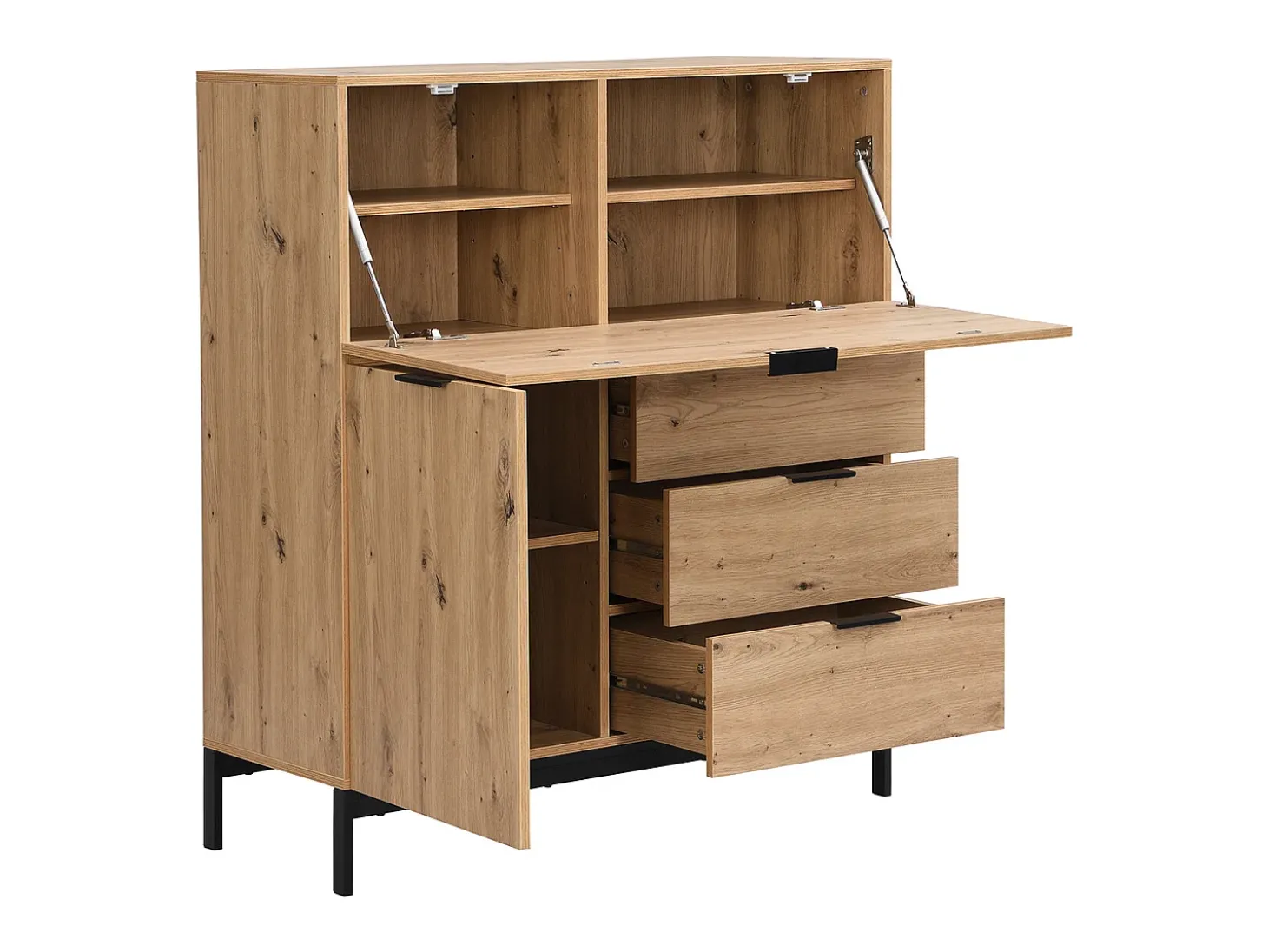 Escrivaninha com 2 portas e 3 gavetas em MDF e metal, cor natural - ERWIN
